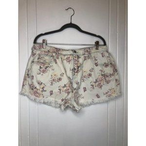 Light Wash Fringed Floral Denim Shorts